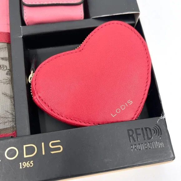 LODIS Genuine Leather Tech Gift Set Airpod Case Wallet Pink Red NIB - Picture 9 of 13